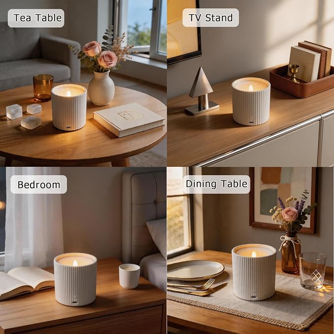 NO-Battery 2 in 1 LED Candle Waterless Diffuser and 3D Wick and Realistic Flame Candle,Flameless Candle Diffuser,Waterless Essential Oil Diffuser with 12PCS Cotton Pads(Only Connect USB Line Use)