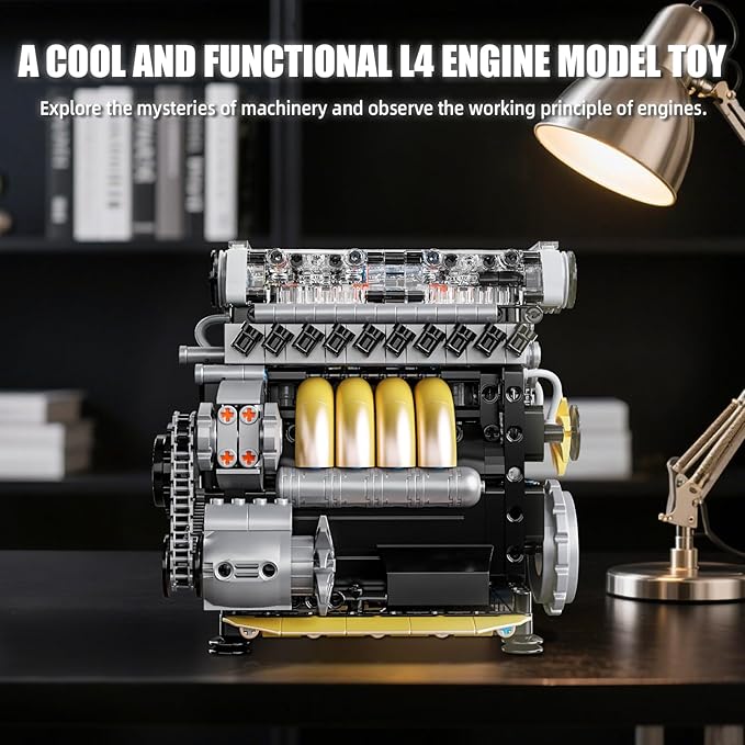 L4 Engine Building Sets for Adults, MOC Inline 4-Cylinder Mini Car Motor Model Kit that Runs, DIY STEM Toy Gift for Teens 14+ (853 PCS)