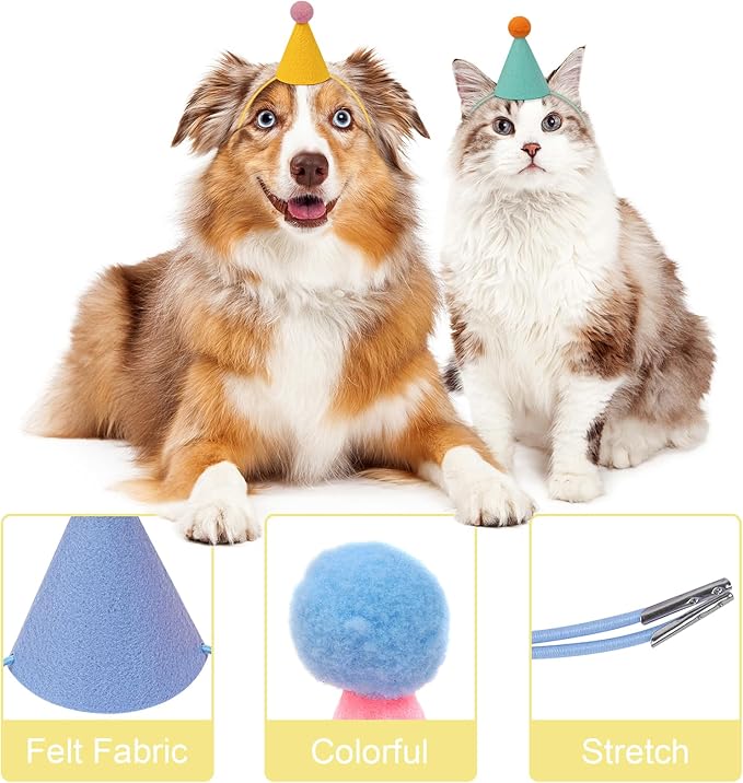 12pcs Mini Party Hats for Stuffed Animals, Birthday Party Cone Hats Dolls Dog Cat Rabbit Puppies Assorted Animal Birthday Decorations