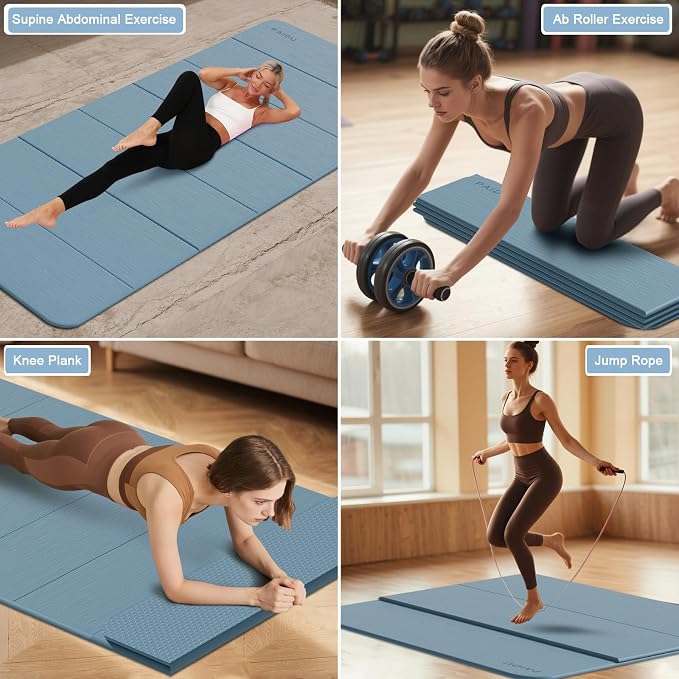 PAIDU Foldable Yoga Mat thick- 2/5" (10MM) TPE Non-Slip Design, Quick Fold,Easy Storage, 75x40 Extra Long/Wide for Indoor Yoga, Pilates and Outdoor Travel Workouts