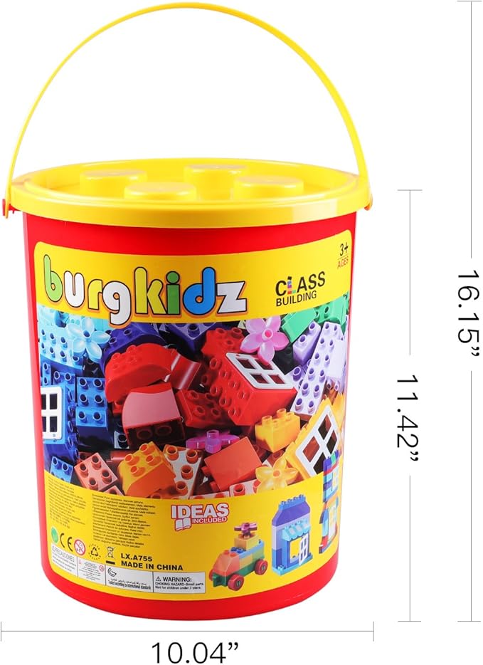 burgkidz 214-Piece Large Building Blocks for Toddlers with Storage Bucket – Big Bricks Compatible with Major Brands – STEM Educational Toys for Kids Ages 2-6, Boys & Girls (Classic Colors)