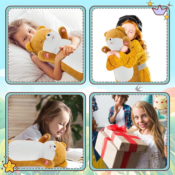 Long Otter Plush Pillow, 25.2'' Weighted Stuffed Animal Pillow Cute Kawaii Standing Sea Otter Body Plush Toy Soft Embrace Baby Otter Stuffed Animal Birthday for Girl Yellow