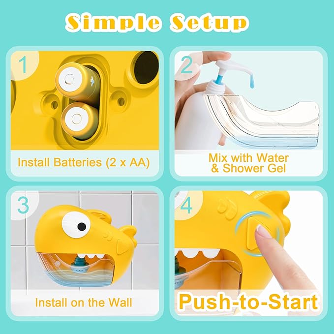 Shark Bath Toys for Kids Ages 1-3, Automatic Bubble Maker Bathtub Toy with Music, Baby Water Toys for Toddlers 2-4, Fun Kids Bath Toys with 4 Suction Cups, Gift for Boys & Girls