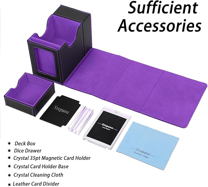MTG Deck Box for Commander Display with Dice Tower, Fits 100 Double Sleeved Cards for TCG/PTCG, Cards Storage Case with Dice Tray and 35PT Magnetic Card Holder (Black/Violet)