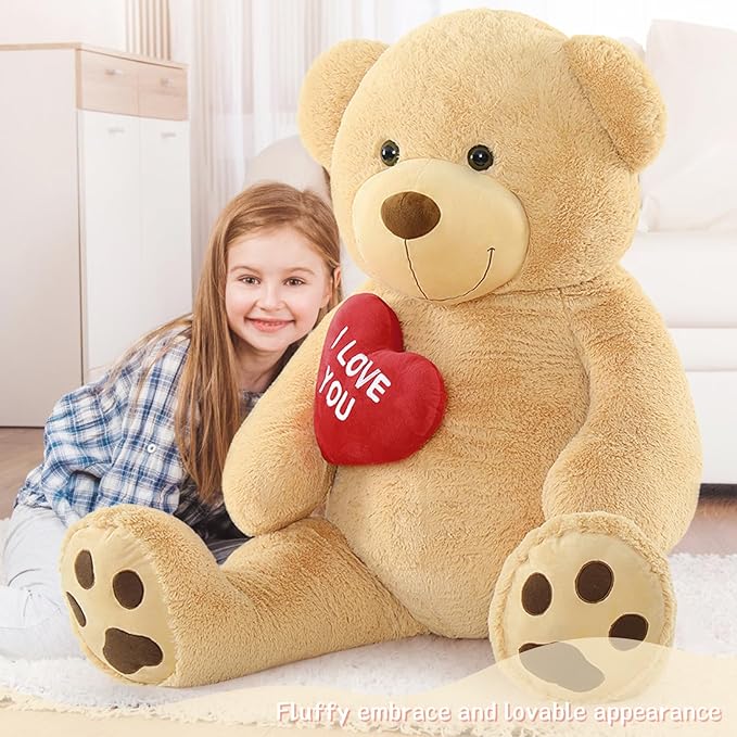 Giant Teddy Bear 52" Stuffed Animal, Big Teddy Bear with Heart, Large Brown Stuffed Bear Plush Toys for Kids, I Love You Valentines Bear Gift for Girlfriend Wedding