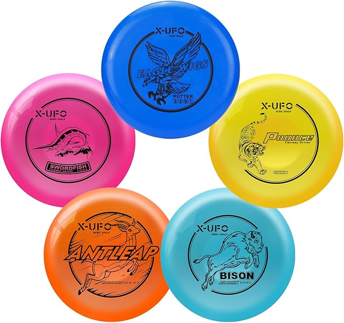 X-UFO Disc Golf Starter Set (5-Piece), Includes Putter, Driver, Mid-Range Disc, and Mini Disc; Amphibious Floating Disc Golf Set (119–135 g) (Set 3)