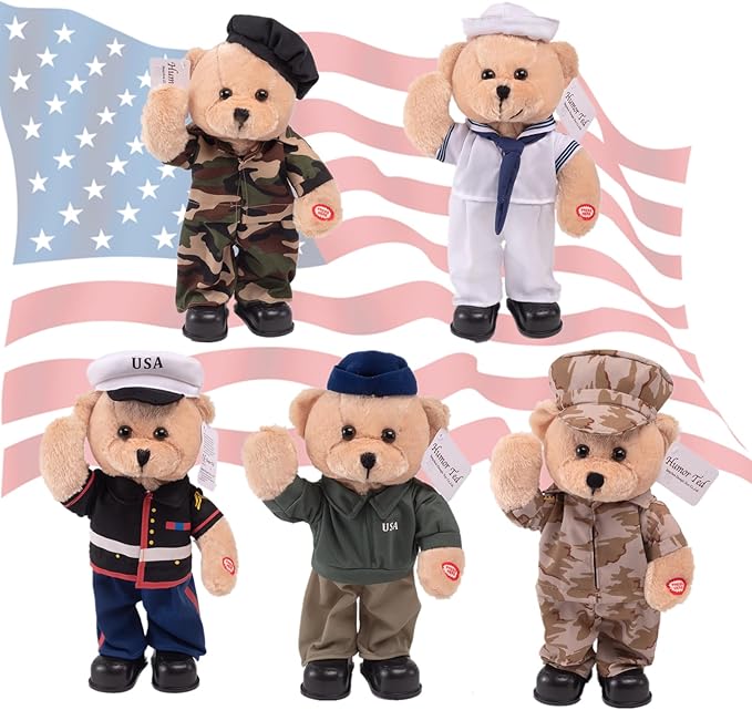 Children's Idol Military Hero Teddy Bear Stuffed Animals Singing Dancing Teddy Bear Stuffed Animal, US Army Theme Music Plush Toys,Independence Day Birthday Gifts for Kids 14" (Air Force Bear)