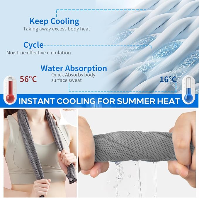 Puomue 5 Pack Cooling Towels, 40 Inches X 12 Inches, Breathable Soft Chilly Microfiber Towel for Yoga, Sport, Running, Workout, Gym, Camping and Fitness, Multicolor