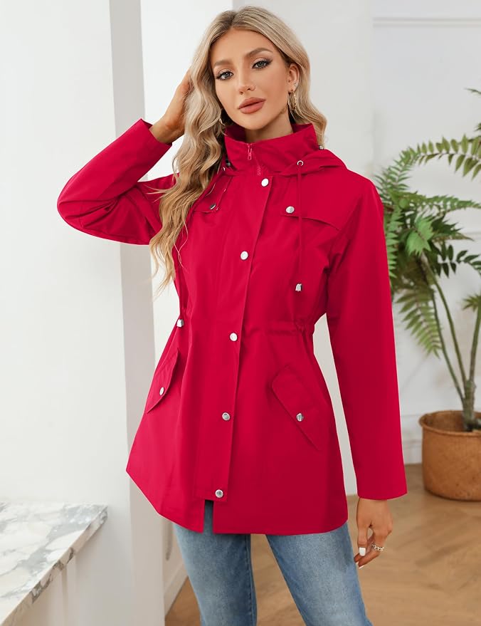 LOMON Women Waterproof Outdoor Hiking Raincoat Women Lined Rain Jacket Lightweight Hooded Jackets Trench Coats