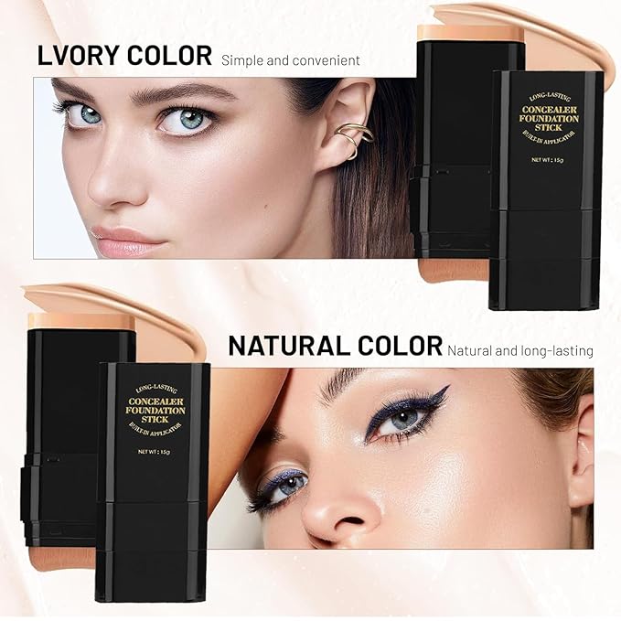 Foundation Stick,2 in 1 Dual-Ended Long-Lasting & Waterproof Concealer Korean Foundation Contour Sticks,Contouring Foundation with Brush,Full Coverage Matte Finish for Face Makeup(04WHEAT)