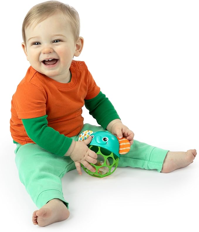 Bright Starts Giggle & Glow Musical Light-Up Rattle Easy-Grasp Oball Elephant Toy, Newborn+, Unisex