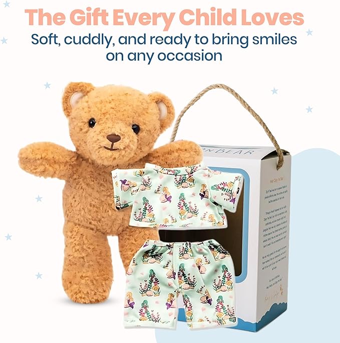 Zip N' Bear Soft Plush Teddy Bear Stuffed Animal with Mystic Mermaid Pajamas - Zippy The Bear Cute Cuddly Plush Toy, Perfect Sensory Teddy for Kids, Toddlers - Adorable Gift & Bedtime Companion