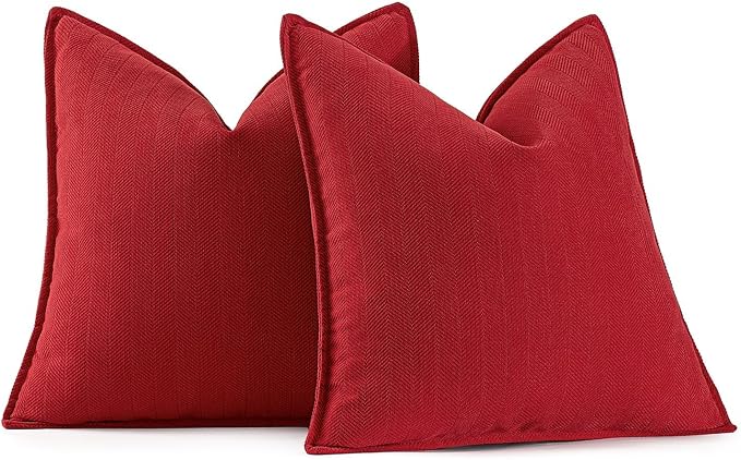 MIULEE Pack of 2 Red Decorative Chenille Pillow Covers 20x20 Inch | Soft Couch Throw Pillows,Farmhouse Cushion Covers with Elegant Design for Sofa,Bedroom,Living Room,Spring Home Decor