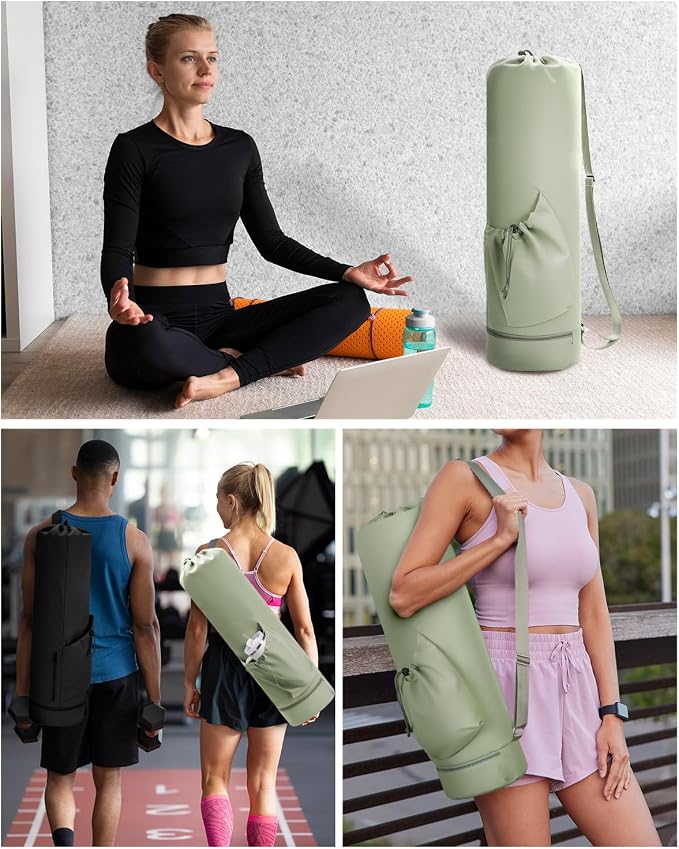 sportsnew Yoga Mat Bag with Water Bottle Pocket and Bottom Wet Pocket, Exercise Yoga Mat Carrier Multi-Functional Storage Bag, Patent pending