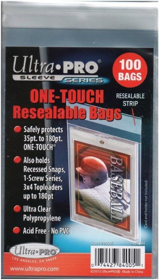 Pack of 100 Ultra Pro One Touch Resealable Poly Bags Sleeves for Card Holder