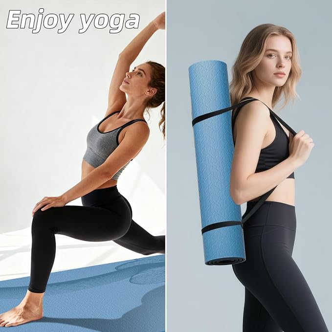 Large Exercise Mat | 10mm Thick TPE Non-slip Gym Mats, Carrying Strap