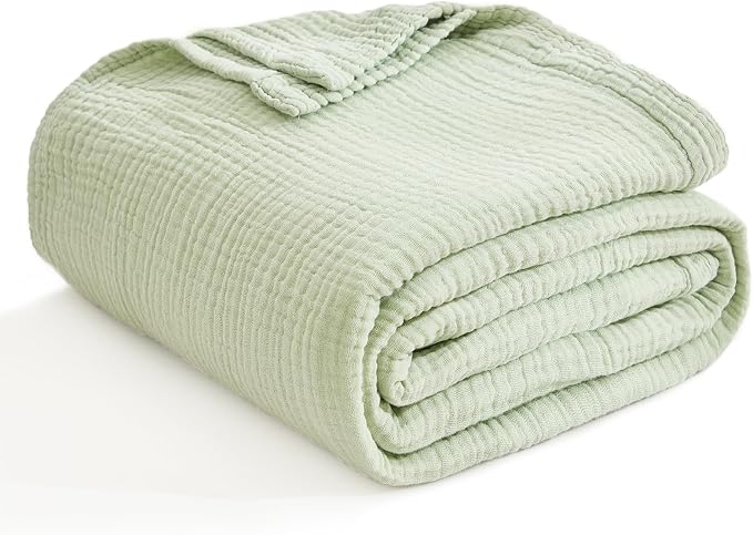 EMME Muslin Blankets for Adults Throw Blanket for Couch Breathable Gauze Soft Lightweight Airy Mint Green King 108" x 90"