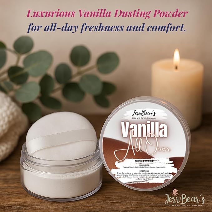 Vanilla All Over Dusting Powder for Women, 4oz Jar | Talc Free Body Formula, Soft Scented Skin Care, Gentle Powder for Daily Freshness, Includes Puff Application