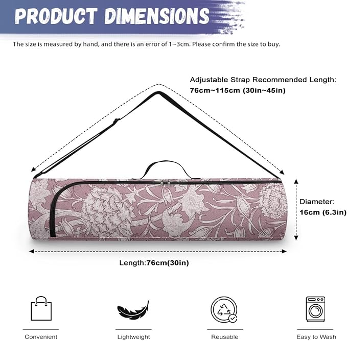 Yoga Mat Bag with Adjustable Shoulder Strap and Handle Zipper, 30in Wide x 6.3in Diameter for Yoga Mat Storage
