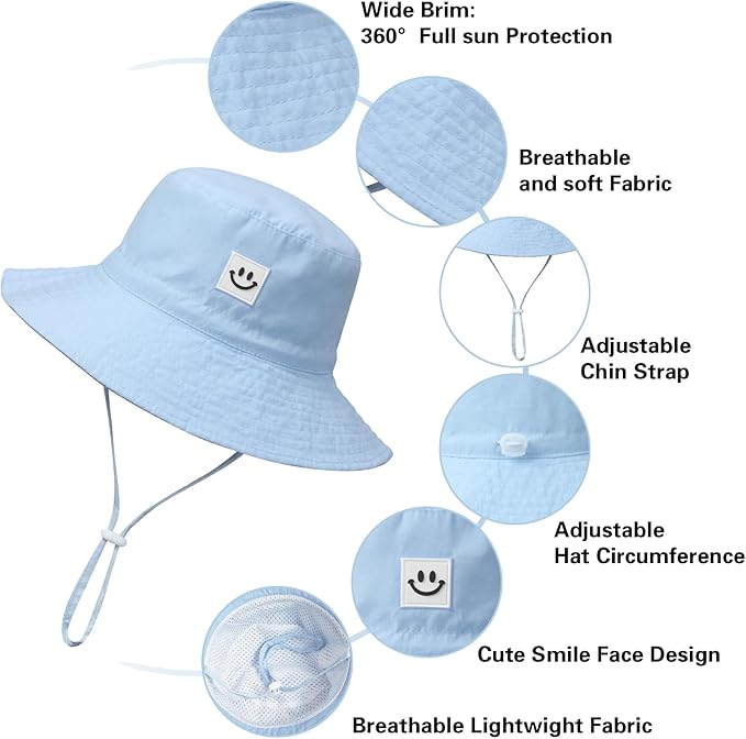 MaxNova Baby Sun Hat Smile Face UPF 50+ Toddler Bucket Hat for Boys Girls 0-7 Years