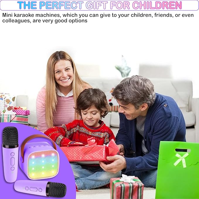 Portable Bluetooth Karaoke Speaker with 2 Wireless Microphones & LED Lights for Kids Birthday Parties