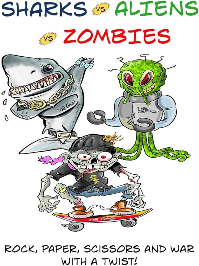 Sharks Aliens Zombies: Fun Card Game for Kids Played Like Rock Paper Scissors War for Family Game Night Gift Giving Stocking Stuffer