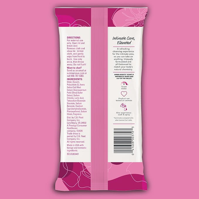 Summer's Eve Amber Nights Daily Refreshing Feminine Wipes, Removes Odor, pH Balanced, 32 count (Pack of 3)