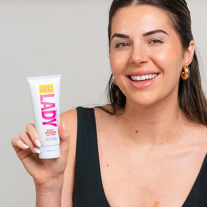 Whole Body Deodorant for Women by Super Fresh Lady Aluminum Free Powder Lotion for Privates and Body Stops Odor and Chafing Coconut Vanilla Scent 4 oz Tubes Twin Pack for Daily Feminine Care