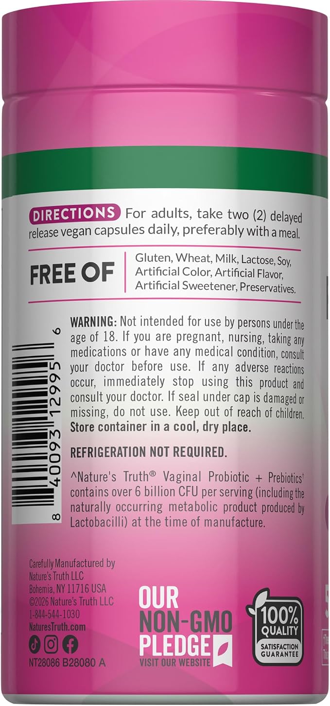 Nature's Truth Women's Probiotic Pills | 50 Capsules | 21 Probiotic Strains & Prebiotics | Vegan, Non-GMO & Gluten Free