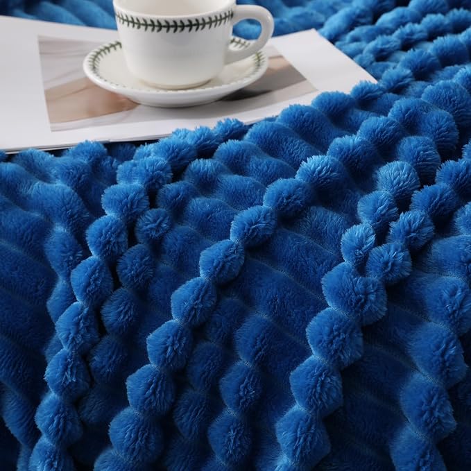 Classic Blue Throw Blanket for Couch Sofa 60"x80" Striped Design