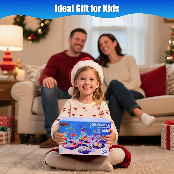 Ocean Flower Garden Building Toy for Toddlers 3-7 Years Old - Educational STEM Gifts for Girls Age 3 4 5 6 7, DIY Kids Sea Animal Coral Stacking Set, 120+ PCS Preschool Learning Activity Kit