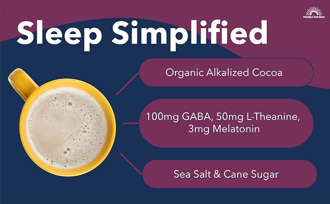 Mindful Evening Peppermint Cocoa Mix Natural Sleep Aid, Melatonin 3mg, L-Theanine, GABA Supplements, Natural Calm Sleep Support Stress Relief Calm Sleepy Cocoa Nighttime Peppermint Hot Chocolate