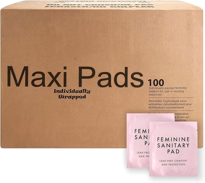 100 Bulk Pads with Wings Individually Wrapped for Women Homeless, Postpartum, Hospitals, Feminine Incontinence Menstruation Sanitary Pads for Women