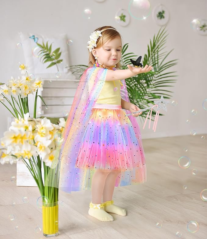 Light up Princess Dress up Clothes for Little Girl, Unicorn Princess Cape Princess Dresses Crown Toy for 3 4 5 6 Girls