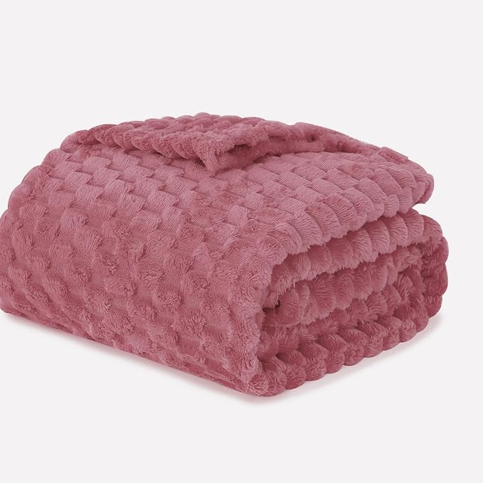 Dusty Pink Throw Blanket 90"×90" Gifts for Mom Fuzzy 3D Jacquard Decorative | Flannel Fleece Super Soft Plush Cozy Blanket for Couch Sofa Chair Lightweight