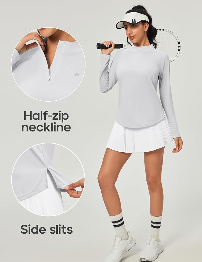 Heathyoga Long Sleeve Workout Tops for Women Golf Shirt UPF 50+ Swim Shirts for Woman UV Sun Protection Quarter Zip Pullover