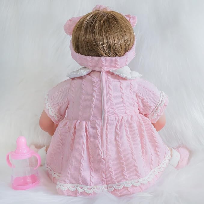ENADOLL Lifelike Reborn Baby Doll, Newborn Baby Dolls Realistic 16 Inch Girl with Pink Headband Silicone Vinyl Weighted Soft Body Gift Set for Kids Age 3+