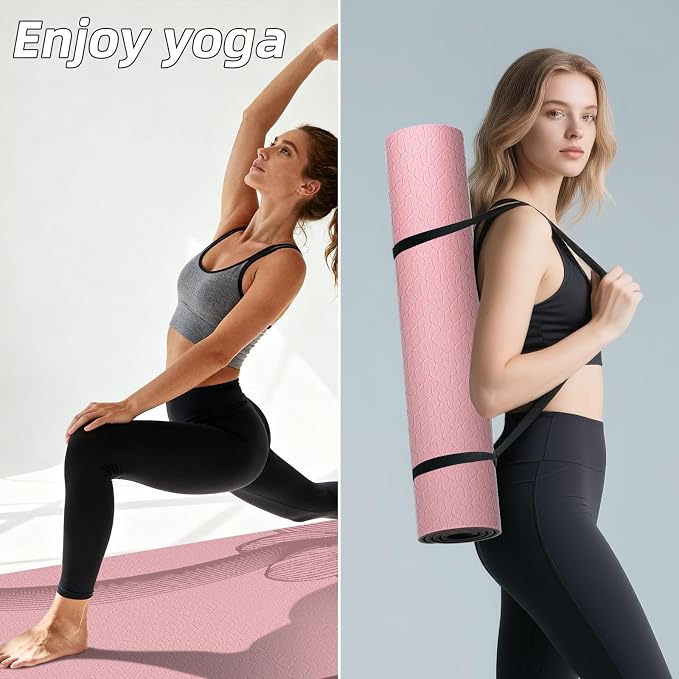 Large Exercise Mat | 10mm Thick TPE Non-slip Gym Mats, Carrying Strap