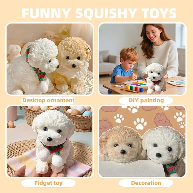 Taba Squishy Toys -Ultra-Soft Squishy Stress Relief Toys for Kids Adults,Anxiety Relief Party Favors Gifts,Handmade Squishy Dog Stress Relief Toy for Girls & Boys(White)