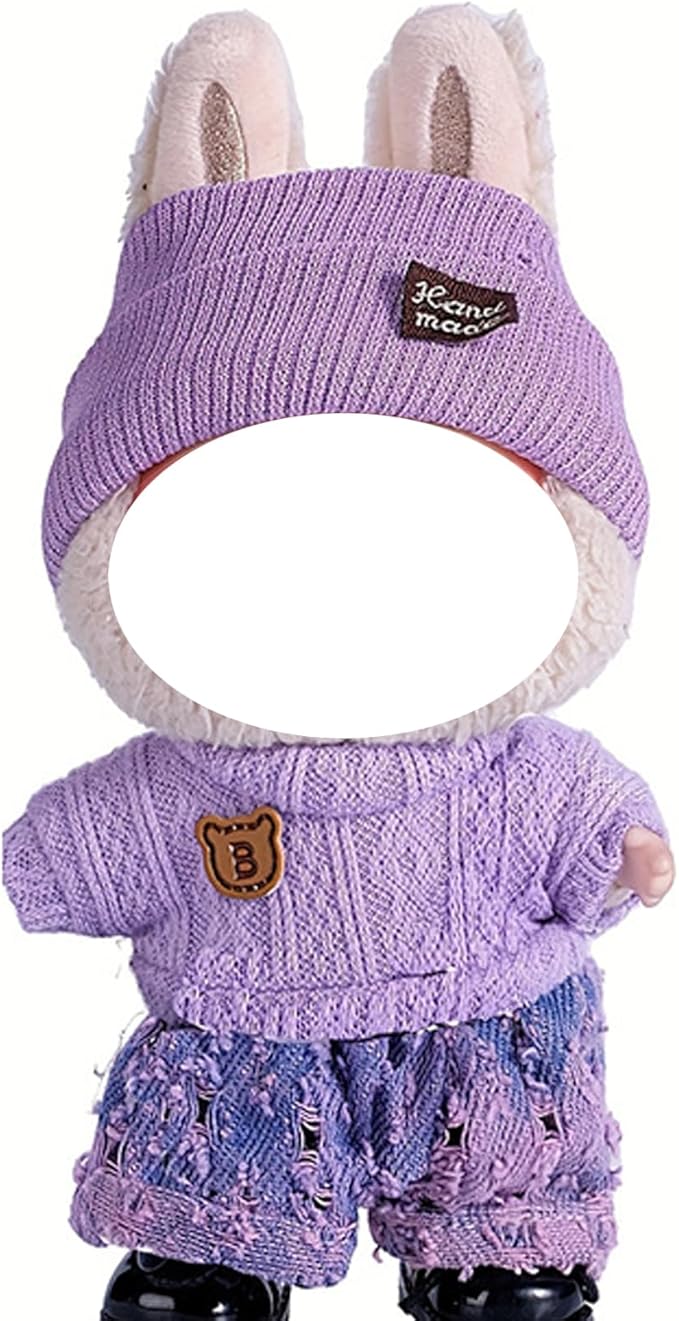 Doll Clothes Compatible with 17cm Doll Set 3 Outfits,Handcrafted Crochet Dolls Ropa Designer Accessories for 17cm Doll Clothing Hat & Top&Sweaters (Purple)