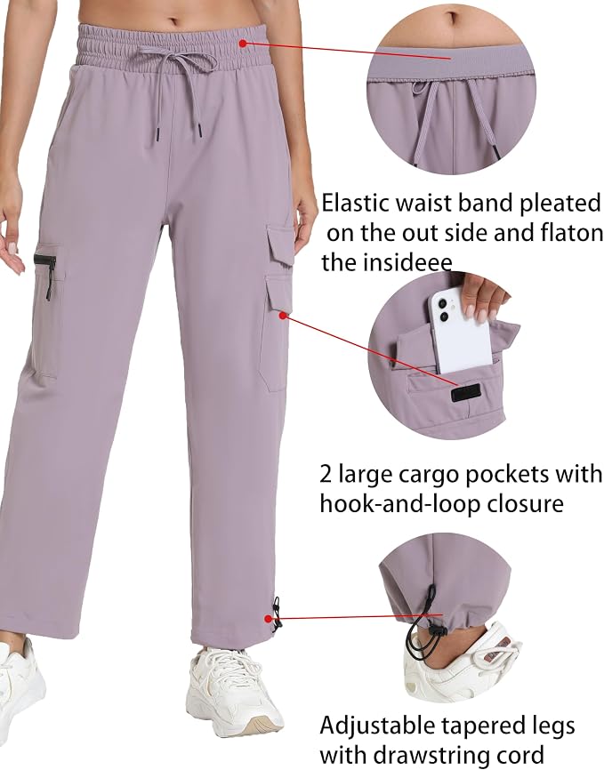 Rrosseyz Women's Hiking Pants with Pockets - Lightweight Water Resistant Joggers Cargo Pants for Casual Travel Golf Outdoor