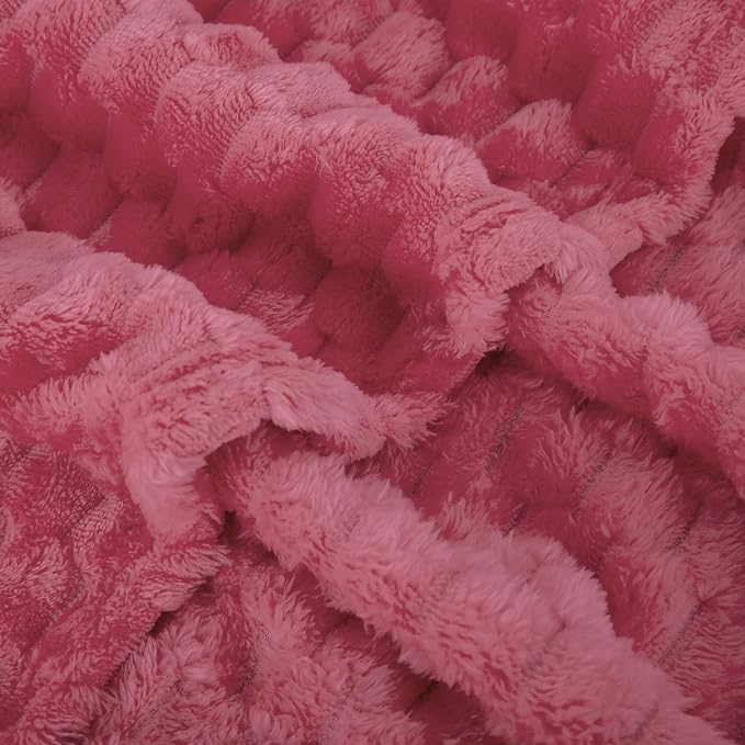 Rose Pink Throw Blanket 50"×60" Gifts for Mom Fuzzy 3D Jacquard Decorative | Flannel Fleece Super Soft Plush Cozy Blanket for Couch Sofa Chair Lightweight