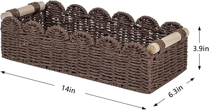 CubesLand Scalloped Toilet Paper Storage Basket W/Handle for Home Decor | Paper Rope Toilet Organizer Basket for Countertop, Over Toilet Shelf, End Table, Living Room Cozy Decorative & More, Brown