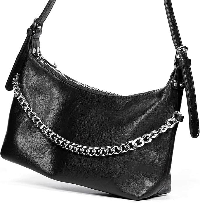 Women Shoulder Bag PU Leather Classic Trendy Purse with Adjustable Strap Chain Decoration