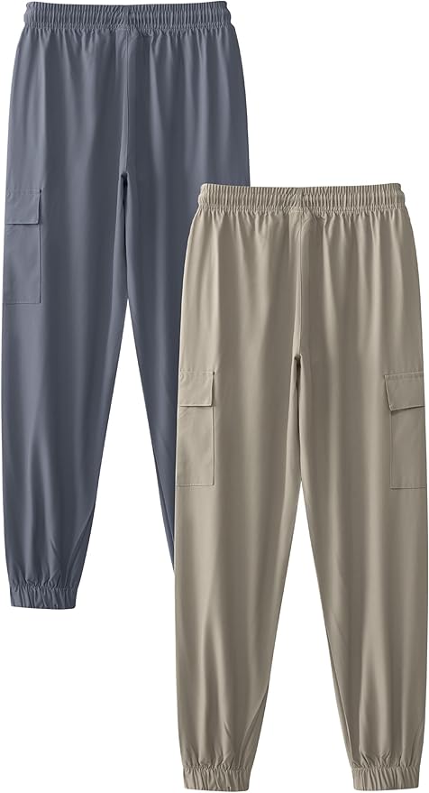 Boys Cargo Joggers Youth Quick Dry Athletic Pants Lightweight Hiking Jogger Pants with Zipper Pockets