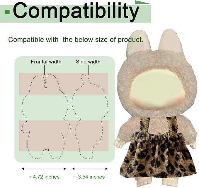 Dress for Popmart Dolls. Leopard Dress for labubu Clothes (for 15cm & 17cm Monster Keychain-Macaron/Have a seat/Energy). Clothing Accessories for labubu Outfits.