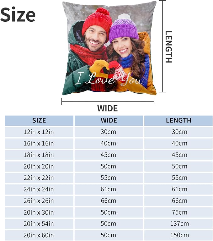 Easycosy Custom Pillow with Picture & Text, Two-Sides Velvet Customized Photo Pillowcase, 16"x16" Personalized Pillowcover with Photo, Custom Valentines Decor Love Gifts (Optional Pillow Insert)