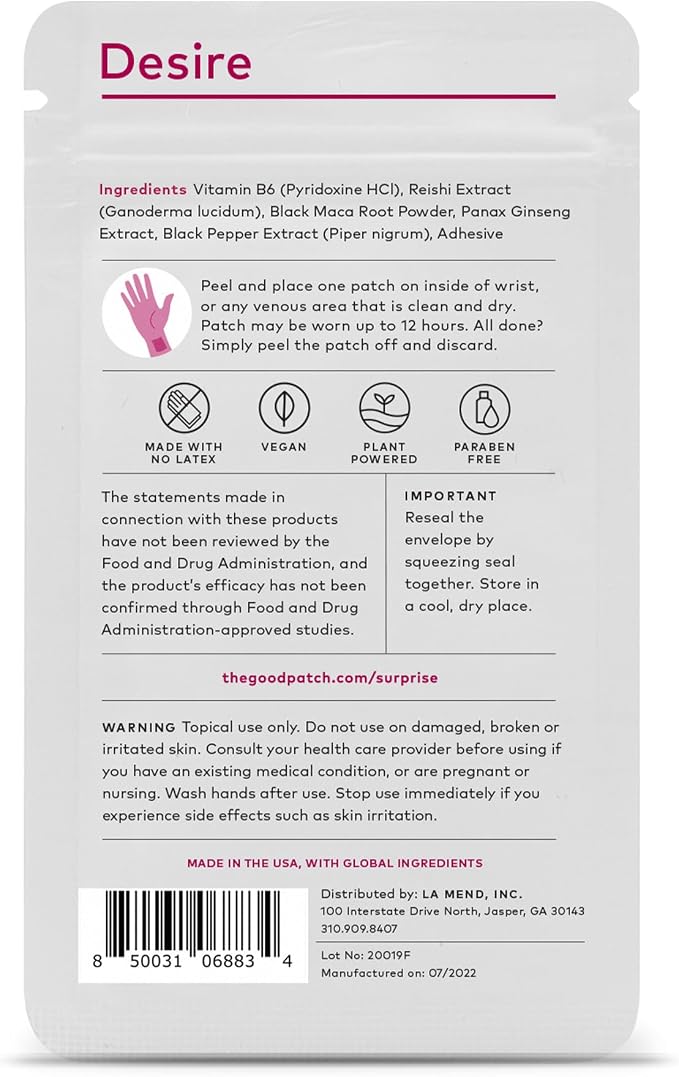 The Good Patch Desire Sexual Wellness Patches, Get in the Mood, Natural with Vitamin B6, Reishi, Black Maca, Plant Powered Wearable Wellness, Botanical and Vitamin (8 Total Patches)