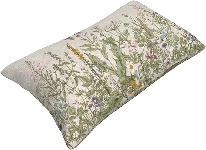 AEIOAE Sage Green Pillow Covers 12x20 Inch Set of 2, Spring Wildflower Plant Throw Pillows Case,Seasonal Floral Outdoor Decorative Flowers Farmhouse Decor Cushion Covers for Home Sofa Bed Couch