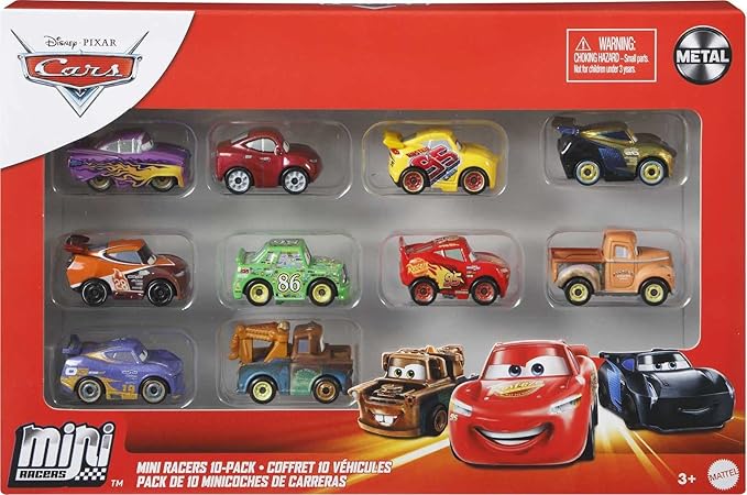Mattel Disney and Pixar Cars Mini Racers Set of 10 Mini Die-cast Toy Cars, Derby Racers Series, Collectible Vehicles